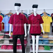 Áo bếp tay ngắn đỏ viền đen